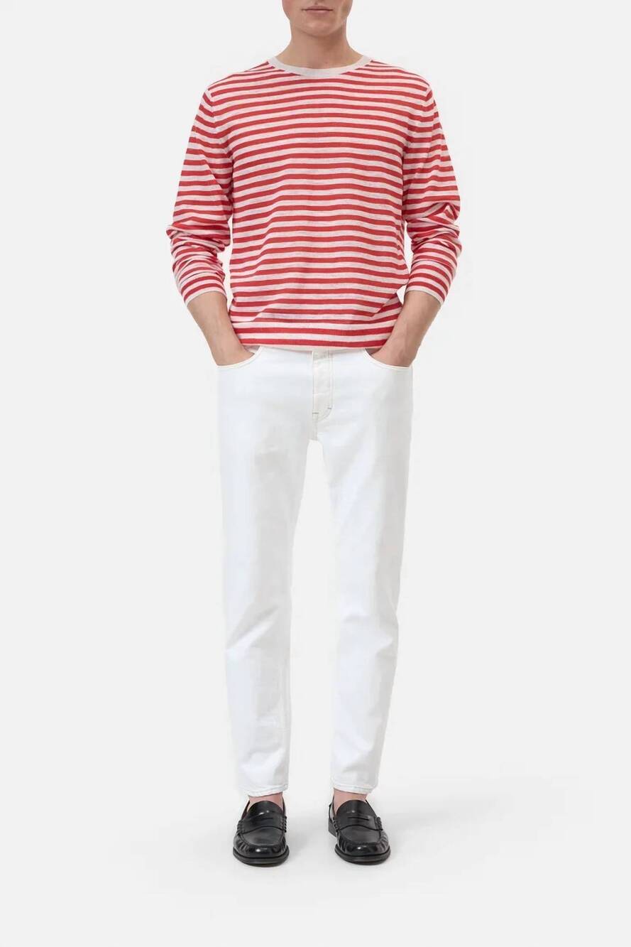 NEW CLOSED men's striped crewneck sweater in laser red